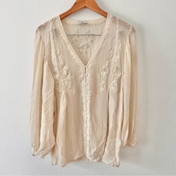 Joie 100% Silk Cream Embroidered Top Sz S - Picture 1 of 5